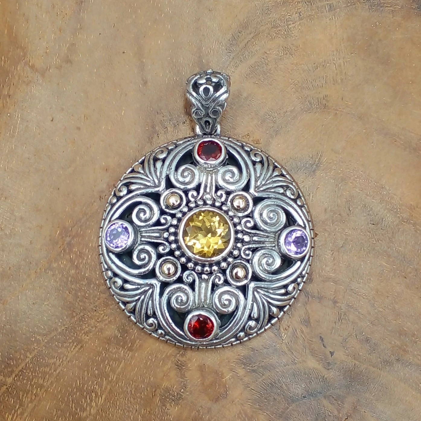 Balinese Mandala  Pendant Genuine 925 Silver with stones  P580BTZW932