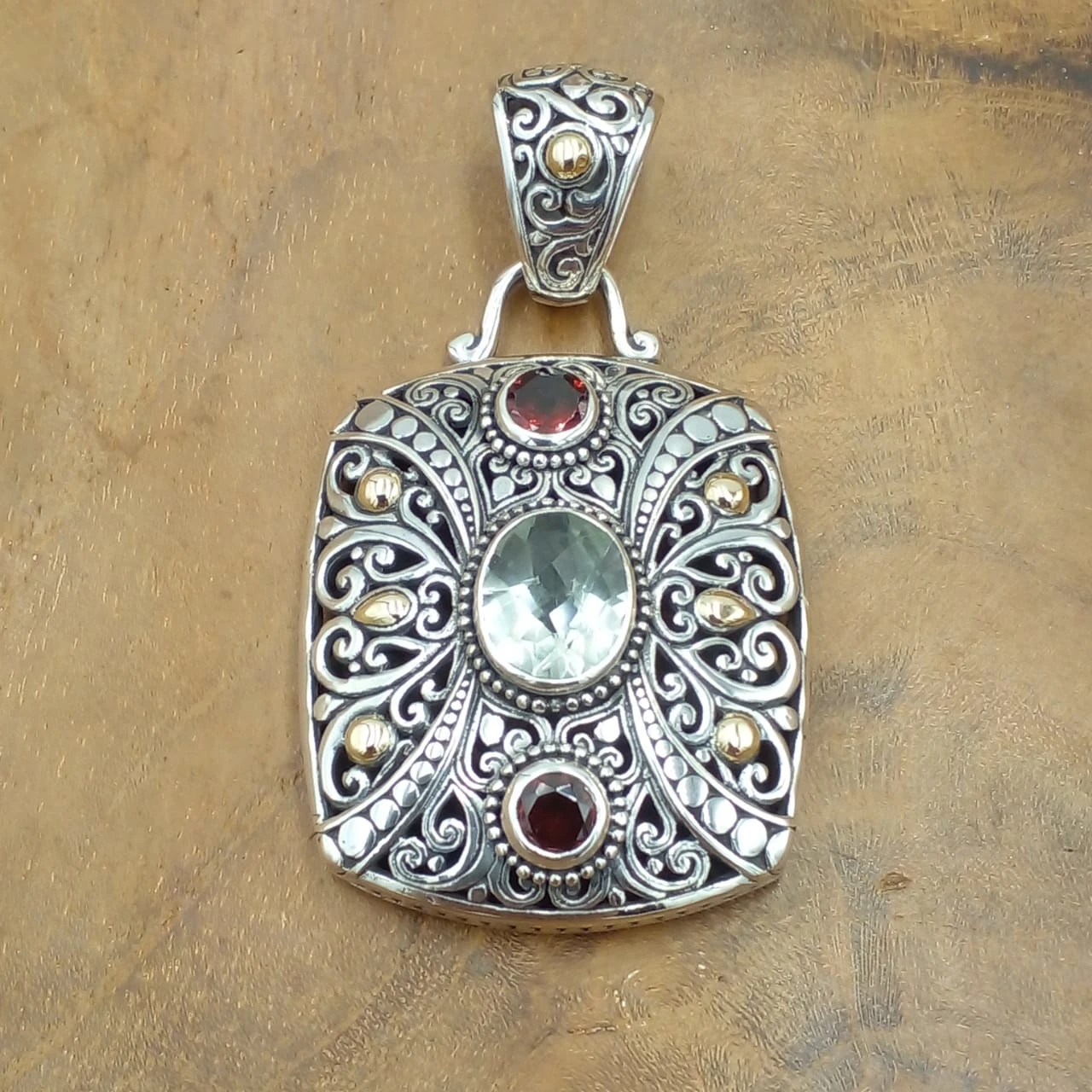 xquisite 925 Sterling Silver Balinese Casting Pendant with Natural Gemstones P599CTAW942