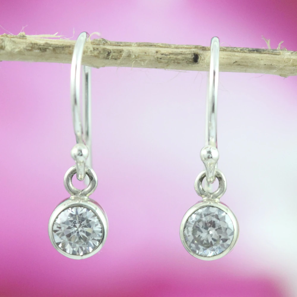 Round Cubic Zirconia Solitaire Silver Hook Earrings E1136W105