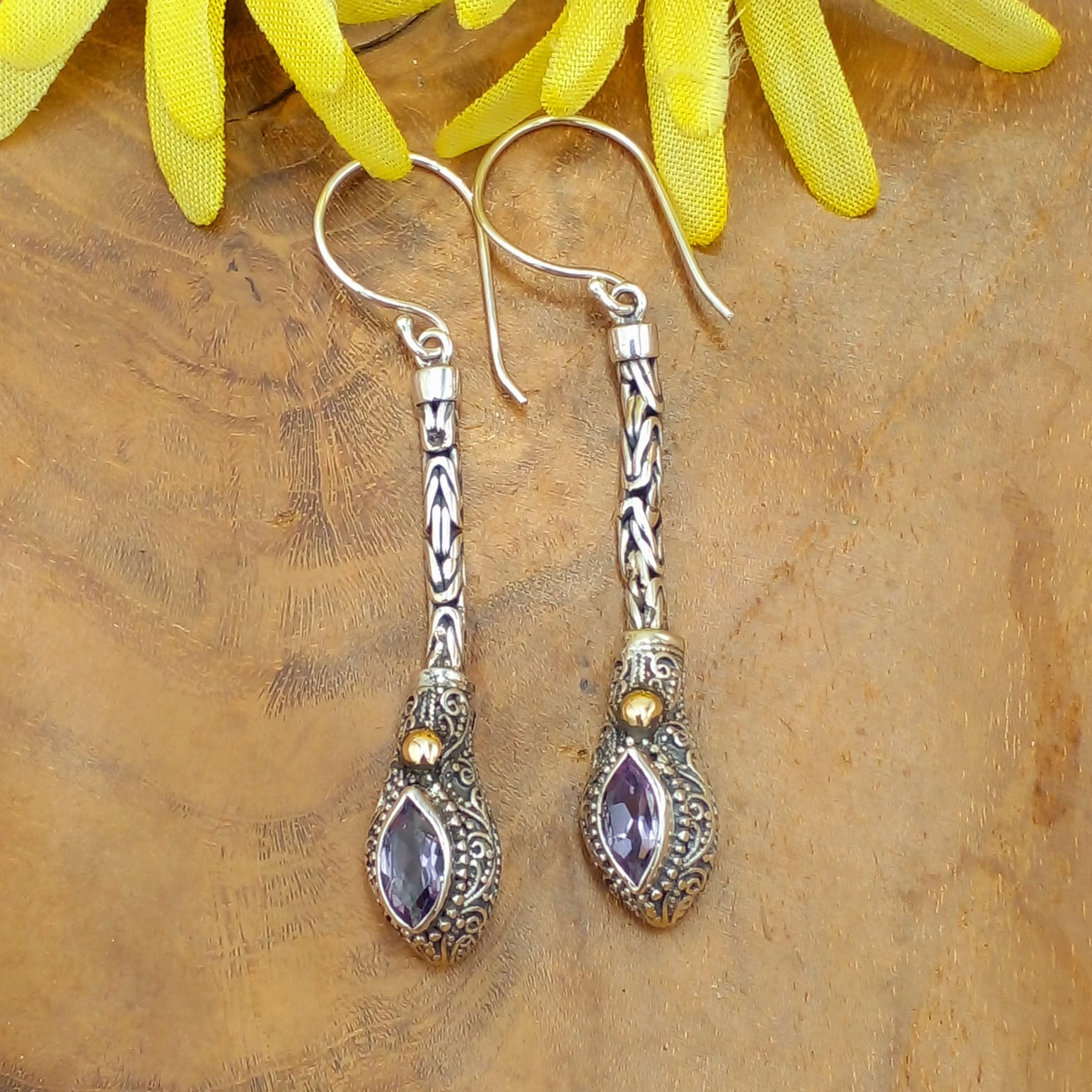 Balinese Silver Earrings with Gemstones E1693AMYW452