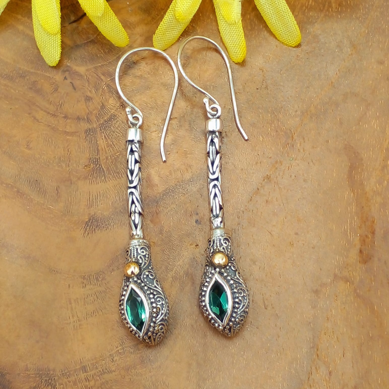Balinese Silver Earrings with Gemstones E1693AMYW452