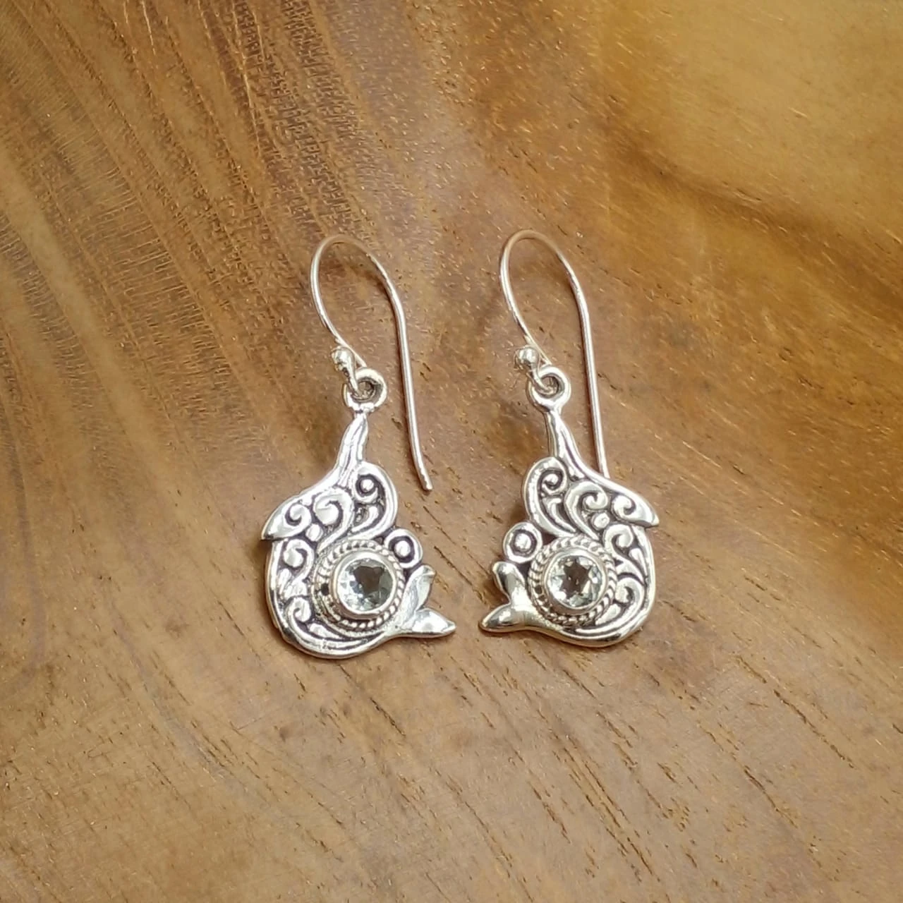 Balinese Silver Dolphin Gemstone Earrings E1829GAMW190