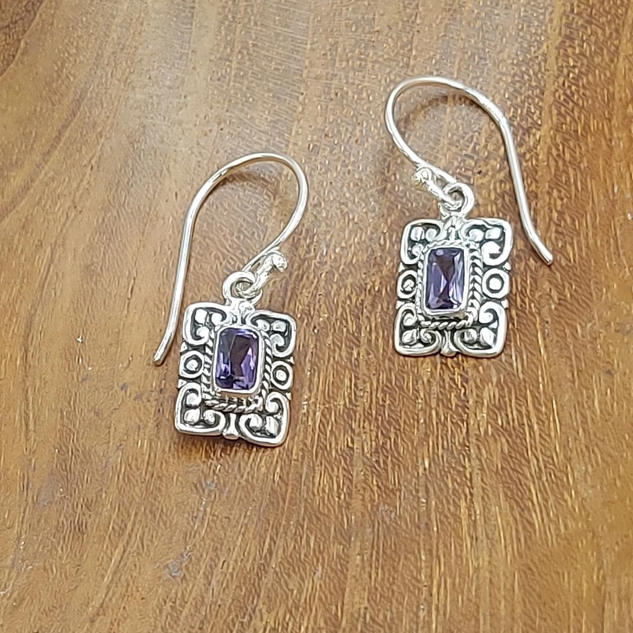 925 Silver Filigree Purple Amethyst Drop Earrings E1868AMYW160