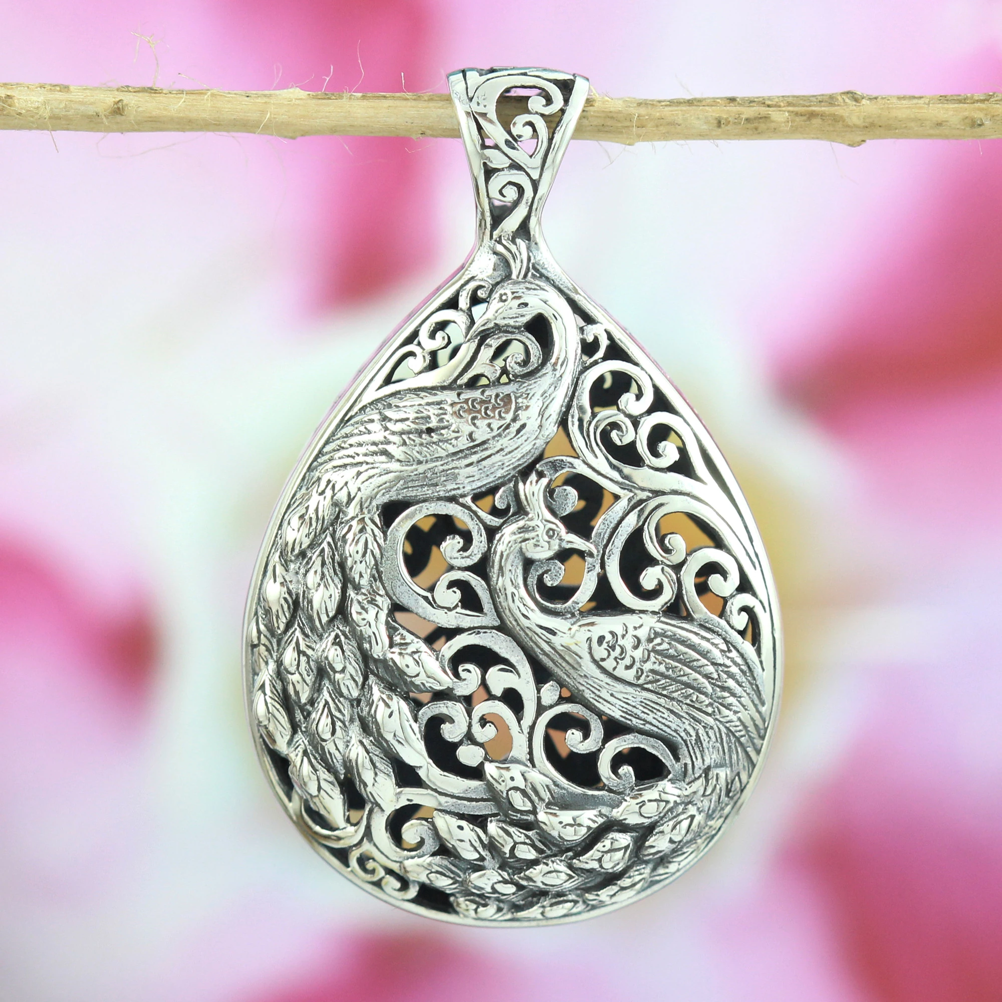 Balinese Silver Peacock Pair Pendant P723W480