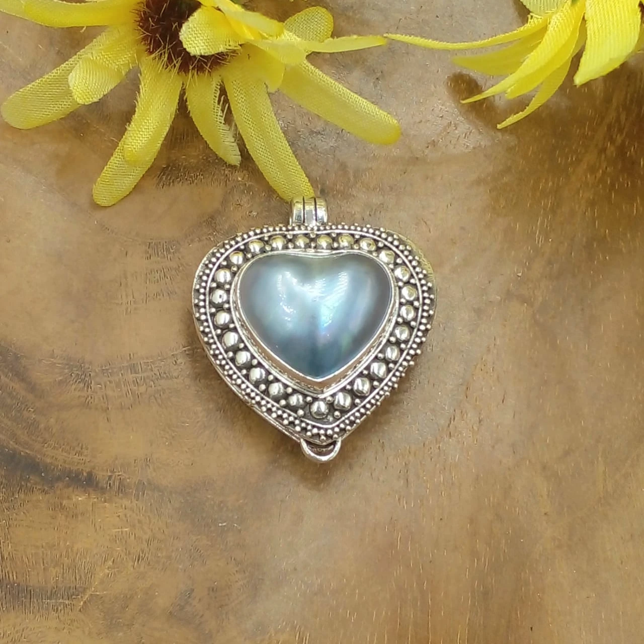 Mabe Pearl Heart 925 Silver Box Pendant P796MBLW535