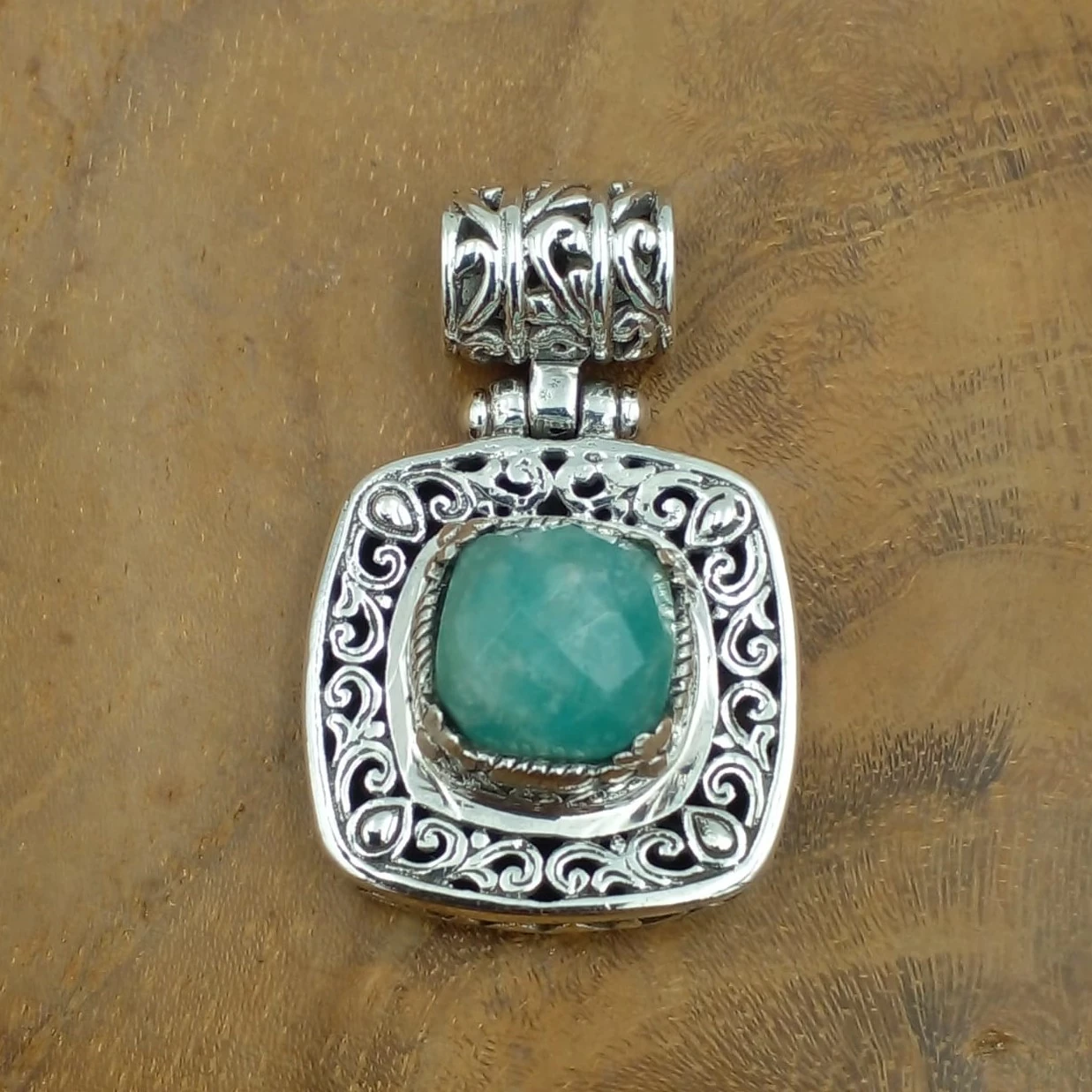 Balinese Silver Filigree Pendant with Amazonite P801AMZW443