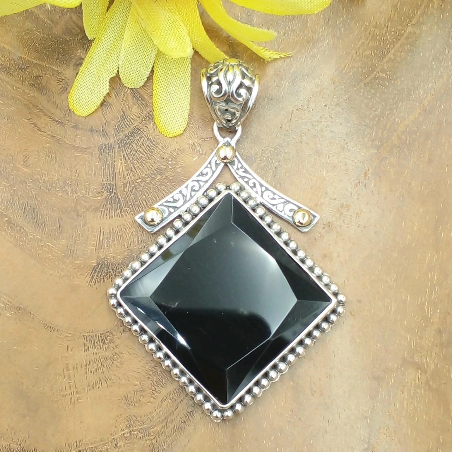Balinese Silver Jawan Pendant with Square Black Onyx P846SQ-W415