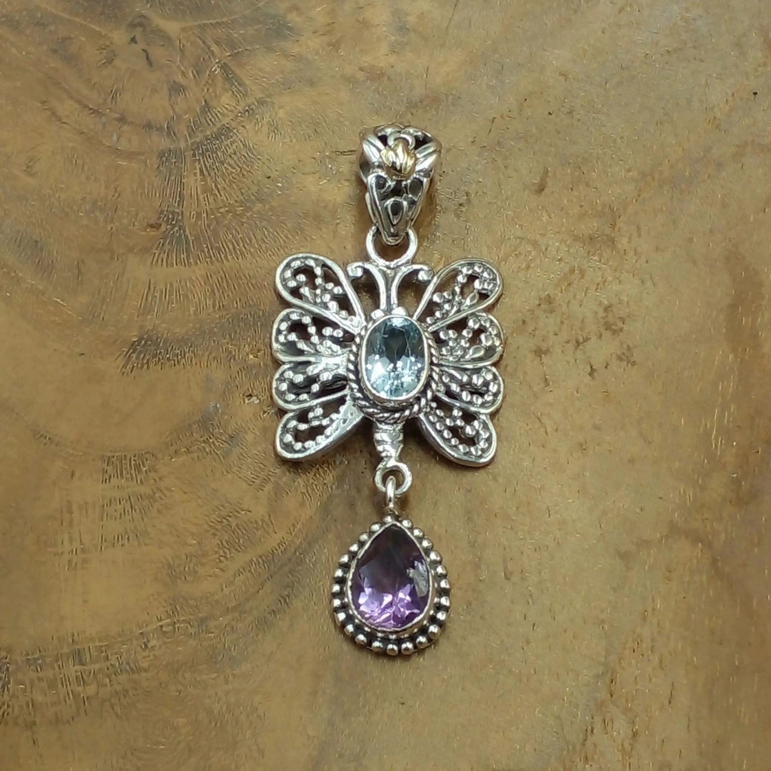925 Bali Silver Butterfly Pendant with Gemstone P887BTA-W309