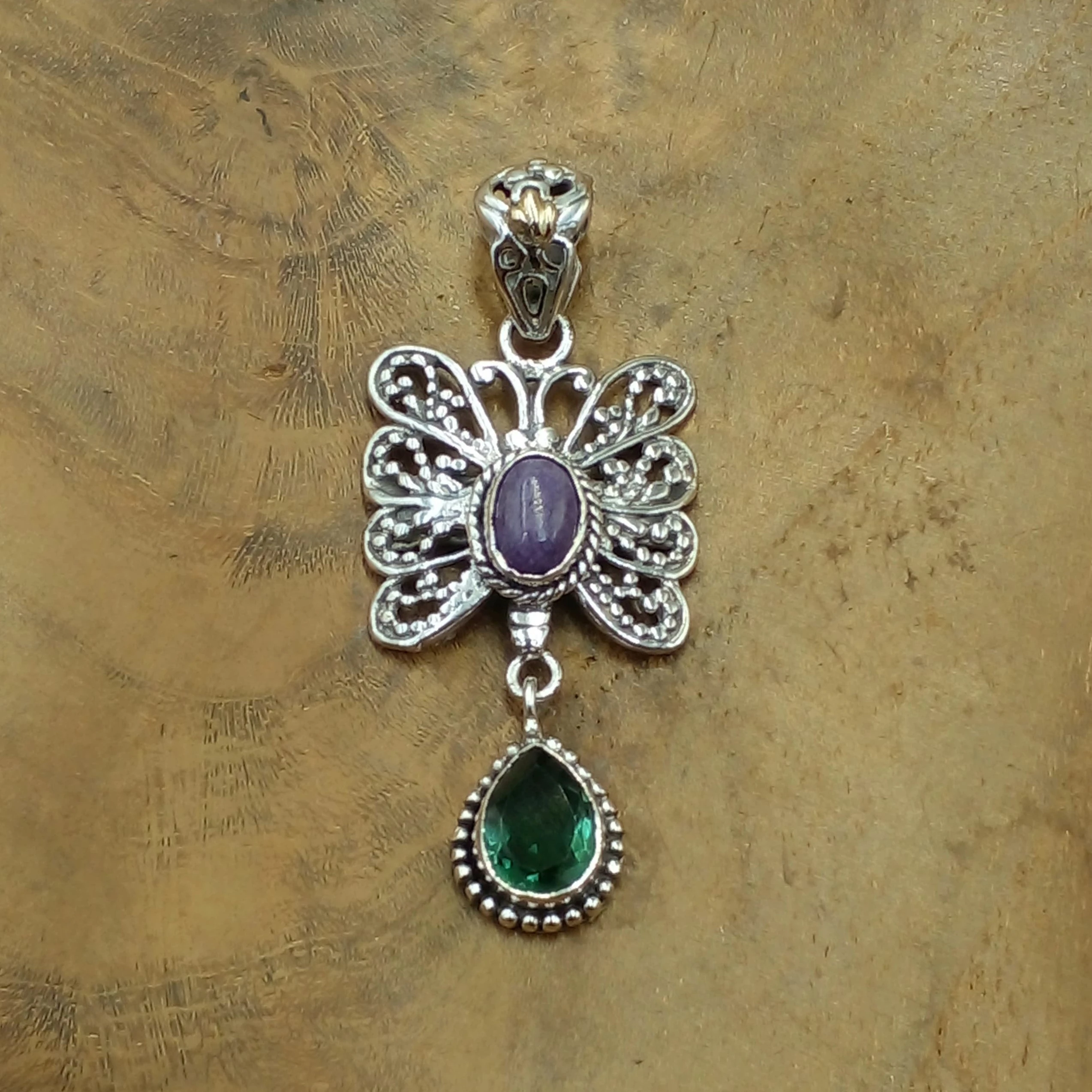 925 Bali Silver Butterfly Pendant with Gemstone P887BTA-W309