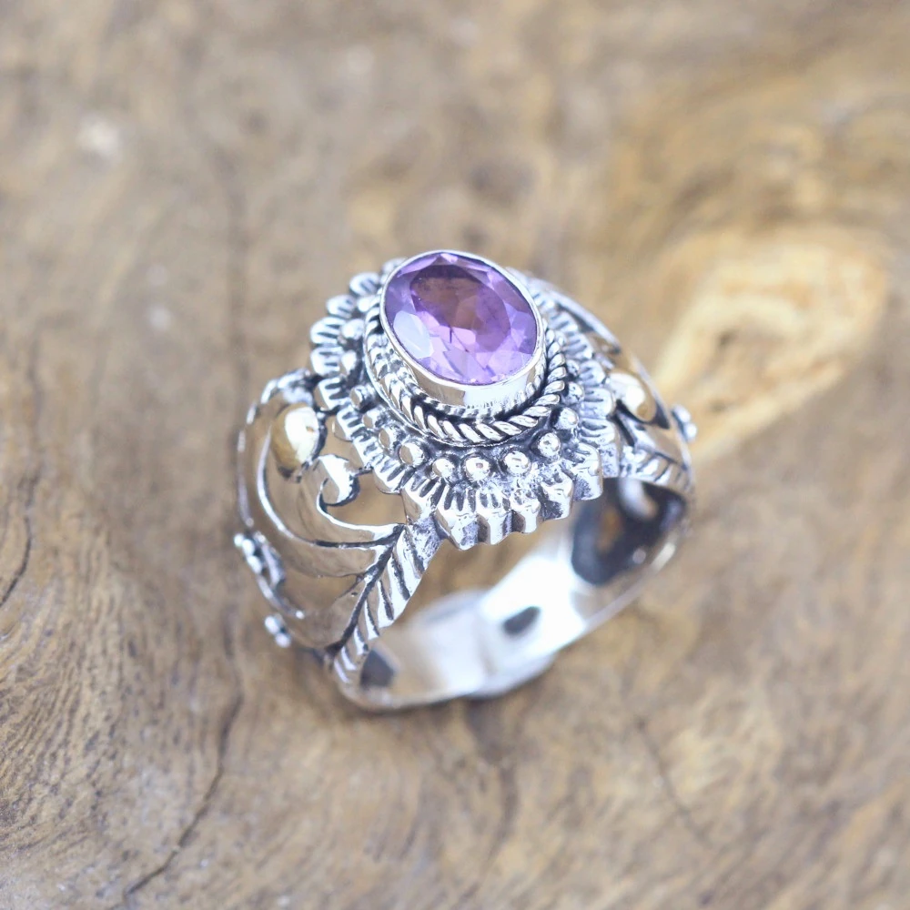 Balinese Silver Ring with Amethyst R204AMYW310