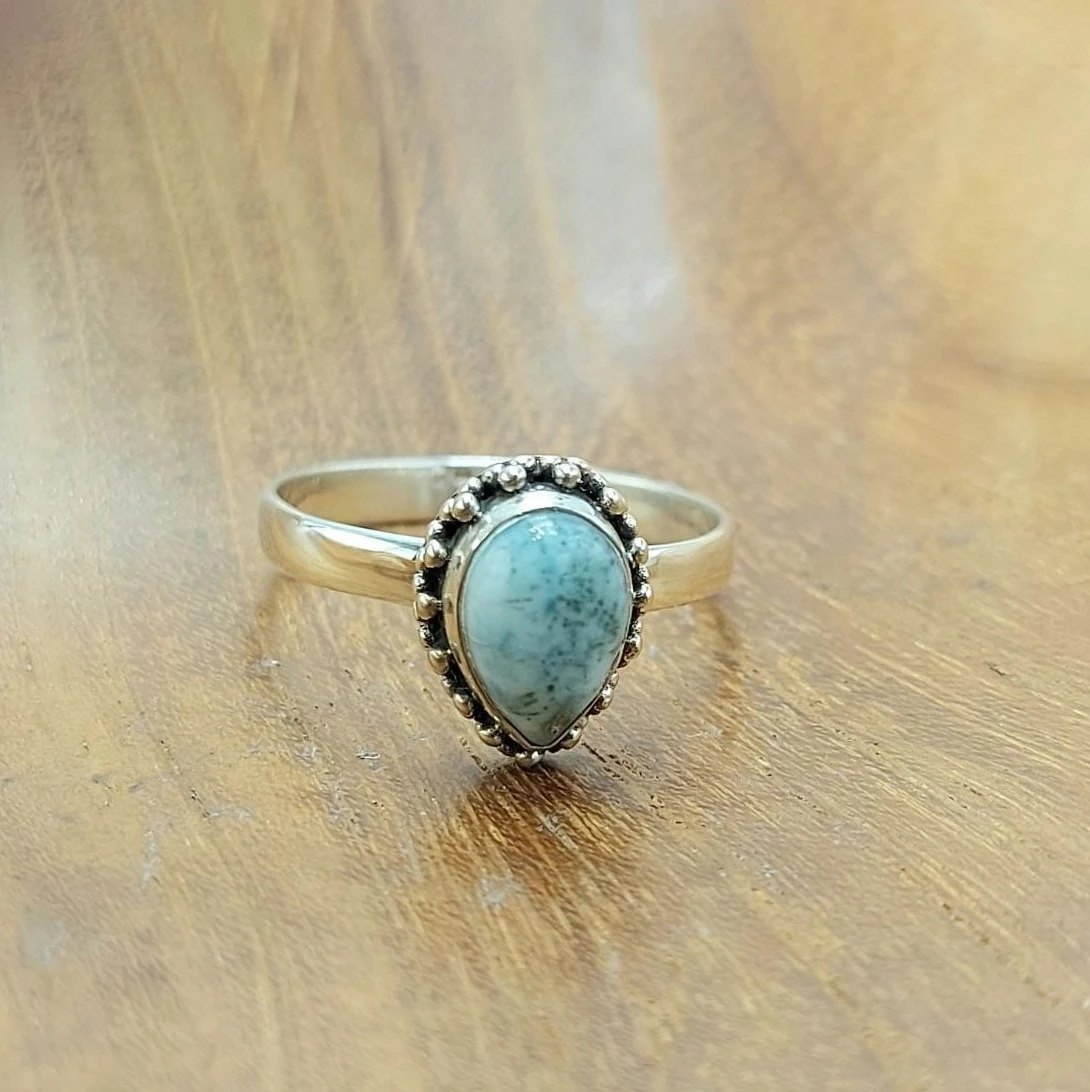 925 Sterling Silver Oval Larimar Ring R714OV-W170