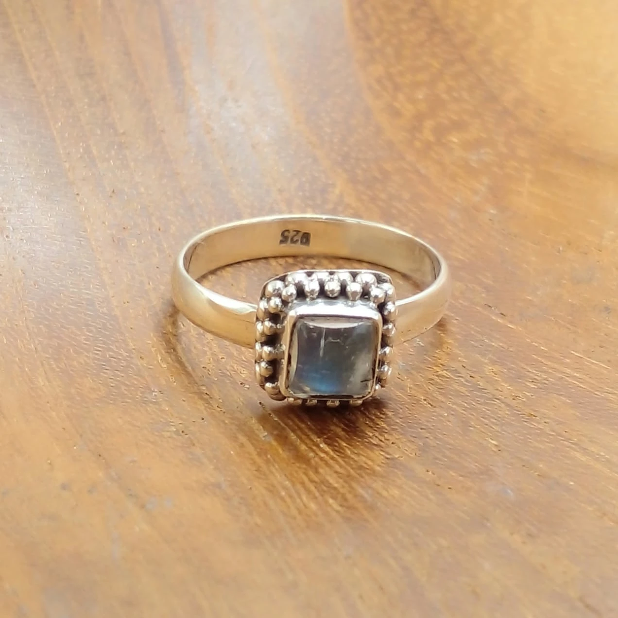 Balinese Silver Ring with Blue Flash Moonstone R736MST-W170