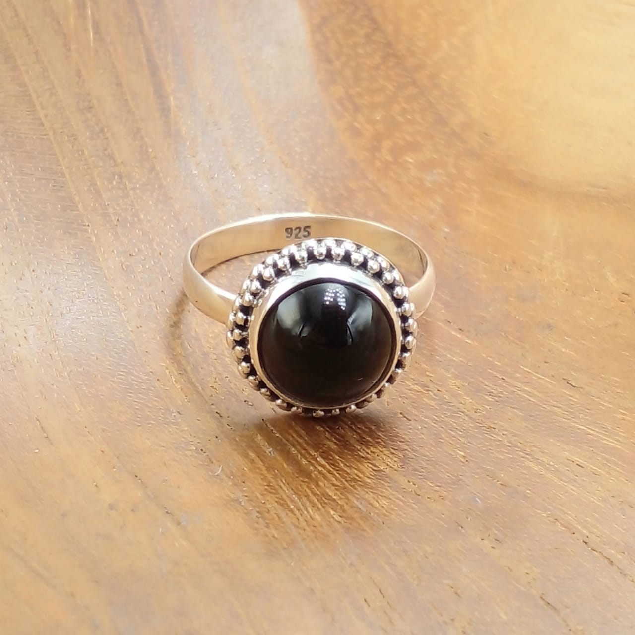 925 Bali Silver Ring with Round Black Onyx Stone R738RD-W230
