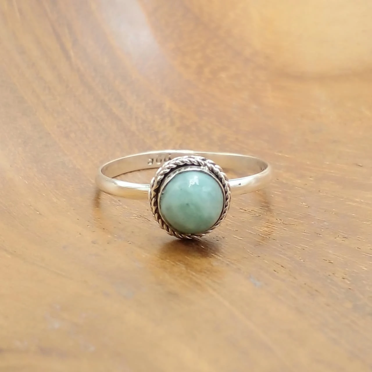 925 Bali Silver Ring with Round Natural Larimar Solitaire Stone R768RD-W165