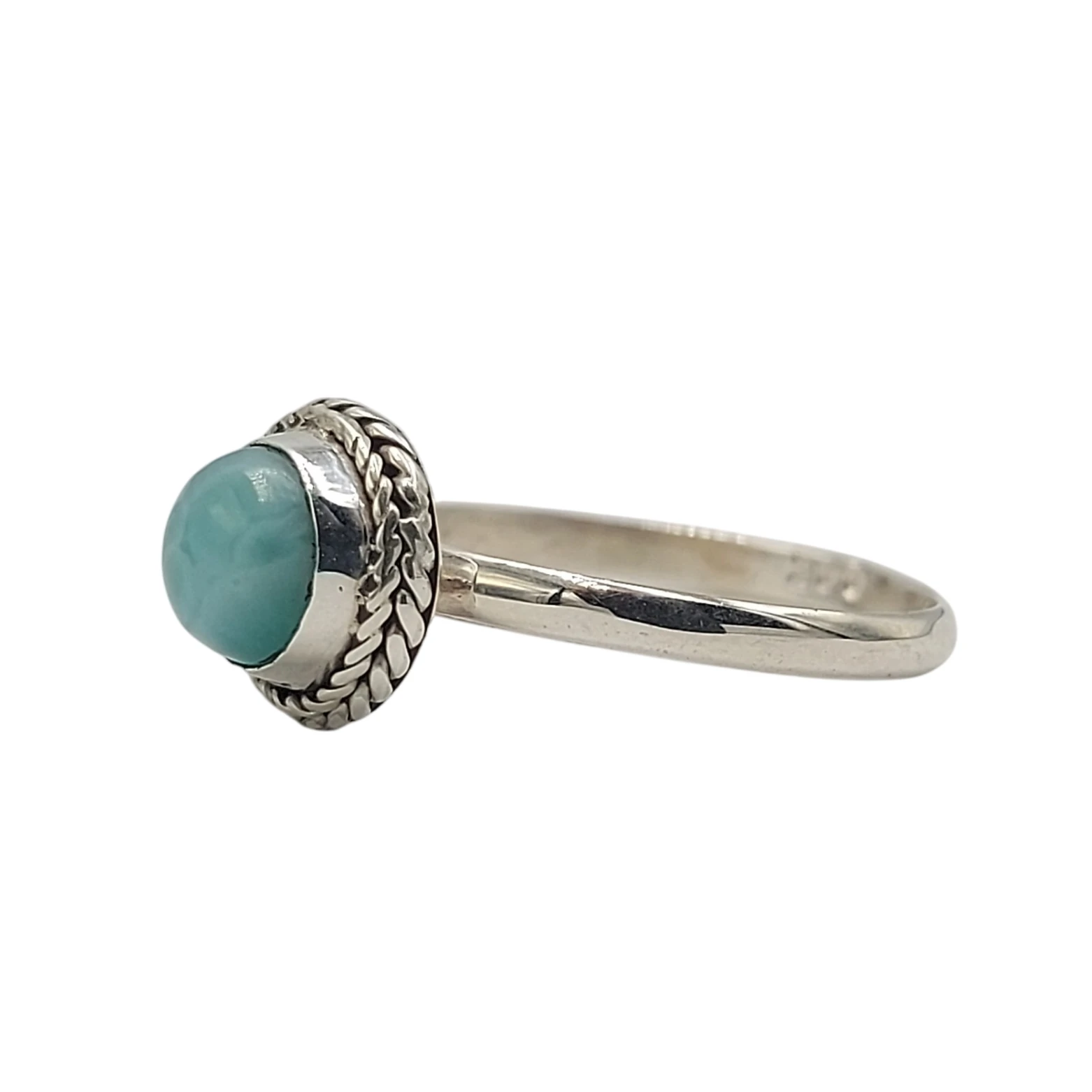 925 Bali Silver Ring with Round Natural Larimar Solitaire Stone R768RD-W165