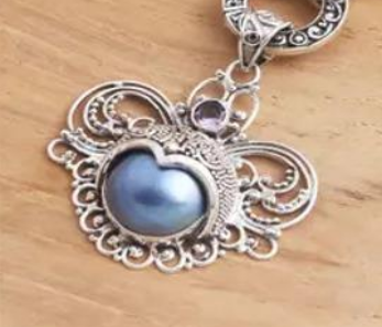 925 Silver Mabe Pearl Heart Balinese Filigree Pendant P588MBLW526
