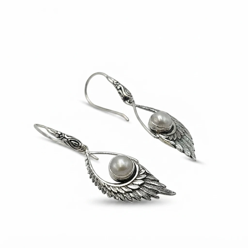 Balinese Angel Wing Pearl Drop 925 Silver Earrings E1439W342