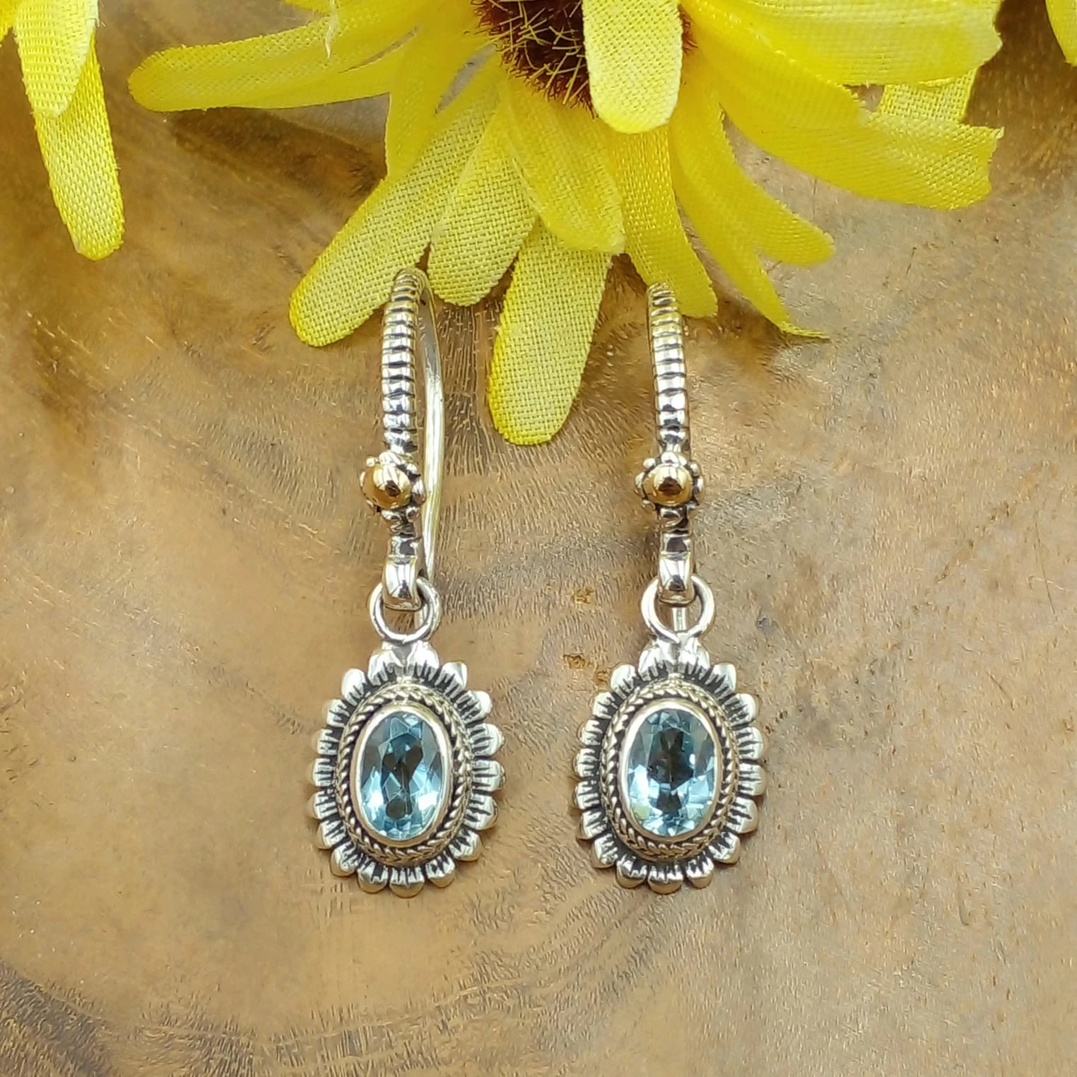 925 Balinese Silver Earrings Twisted Oval Water String with Gems E1715BTZW323