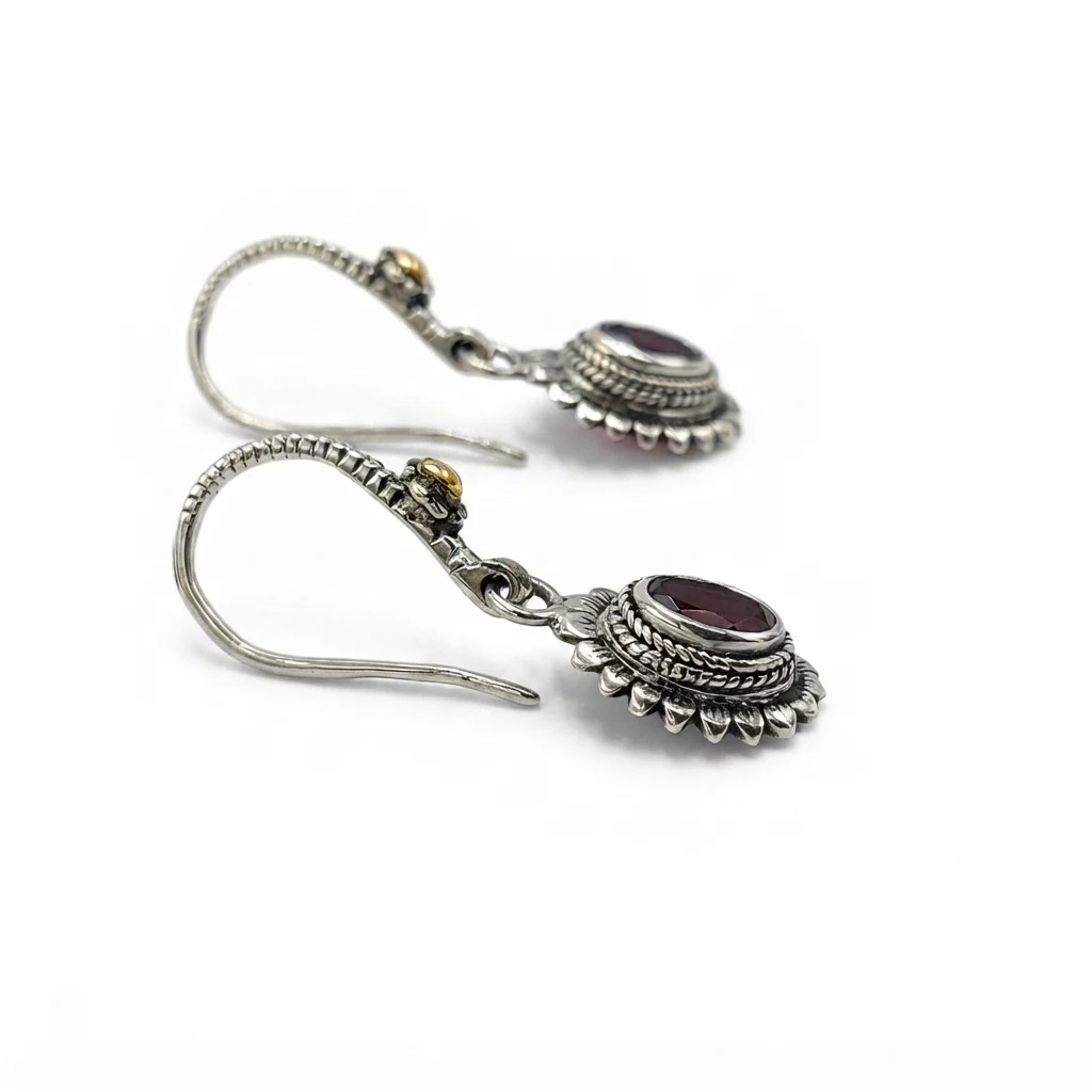 925 Balinese Silver Earrings Twisted Oval Water String with Gems E1715BTZW323