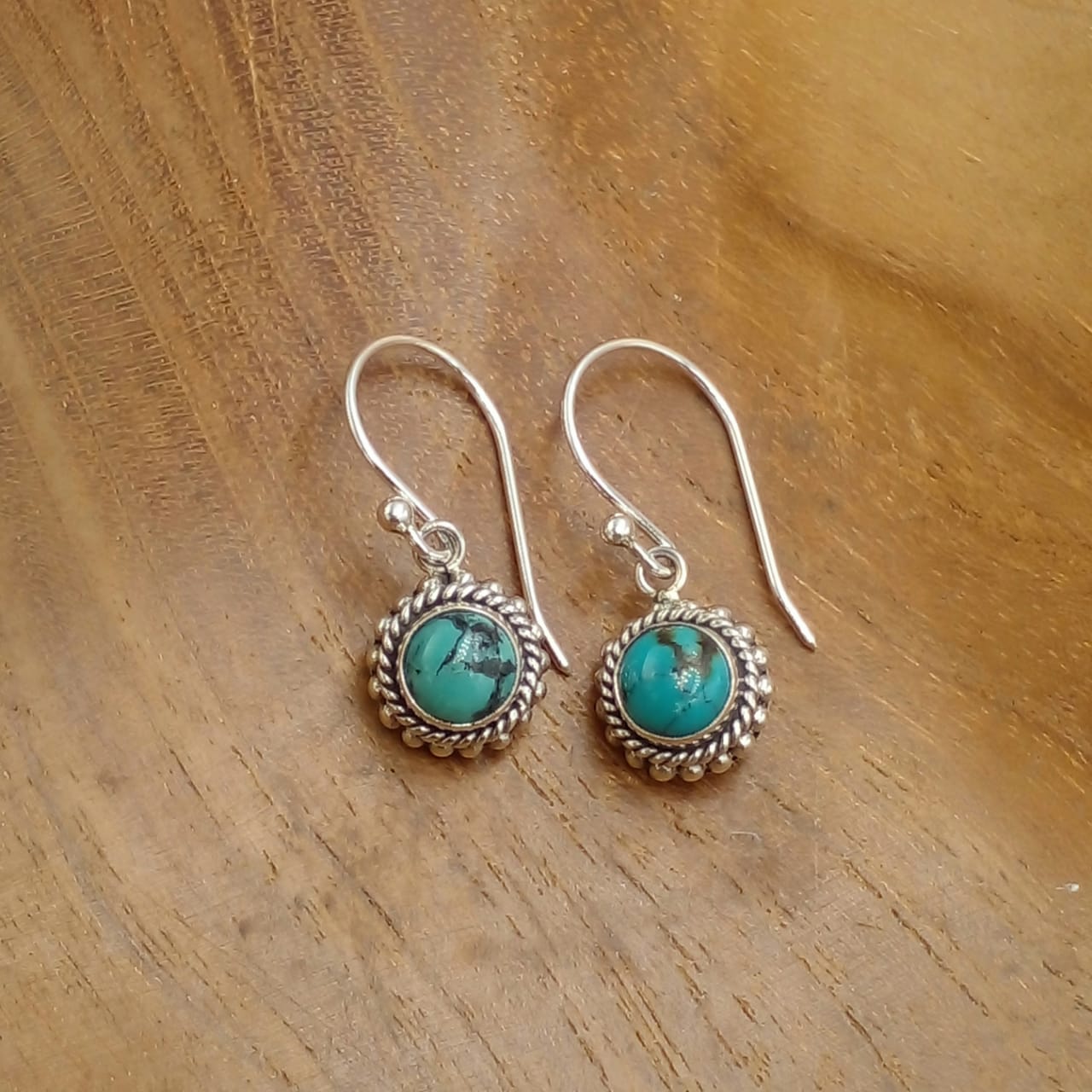 Balinese Round Turquoise 925 Silver Earrings E1856TQSW160