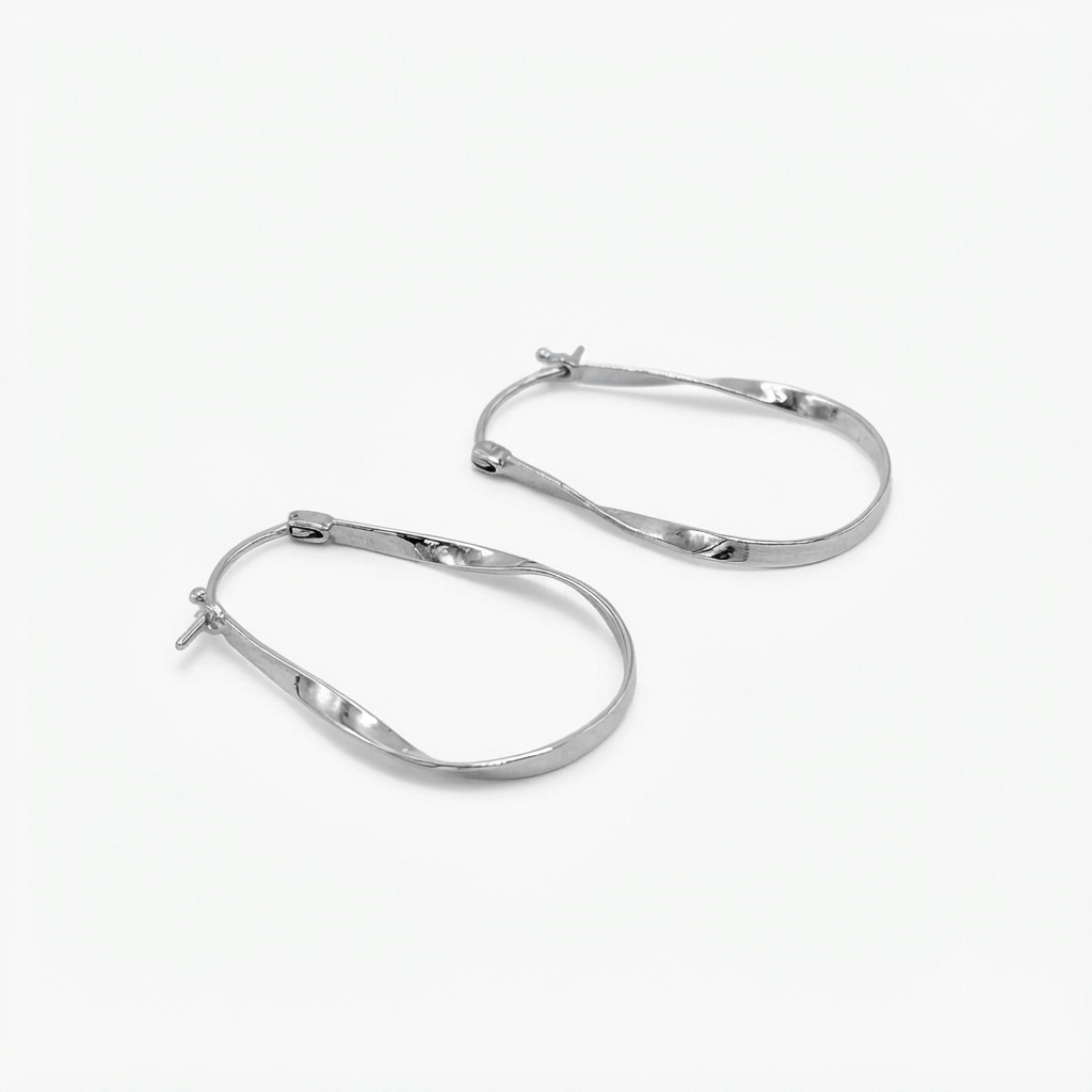 Twisted Oval Hoop Sterling Silver Earrings E1869W185