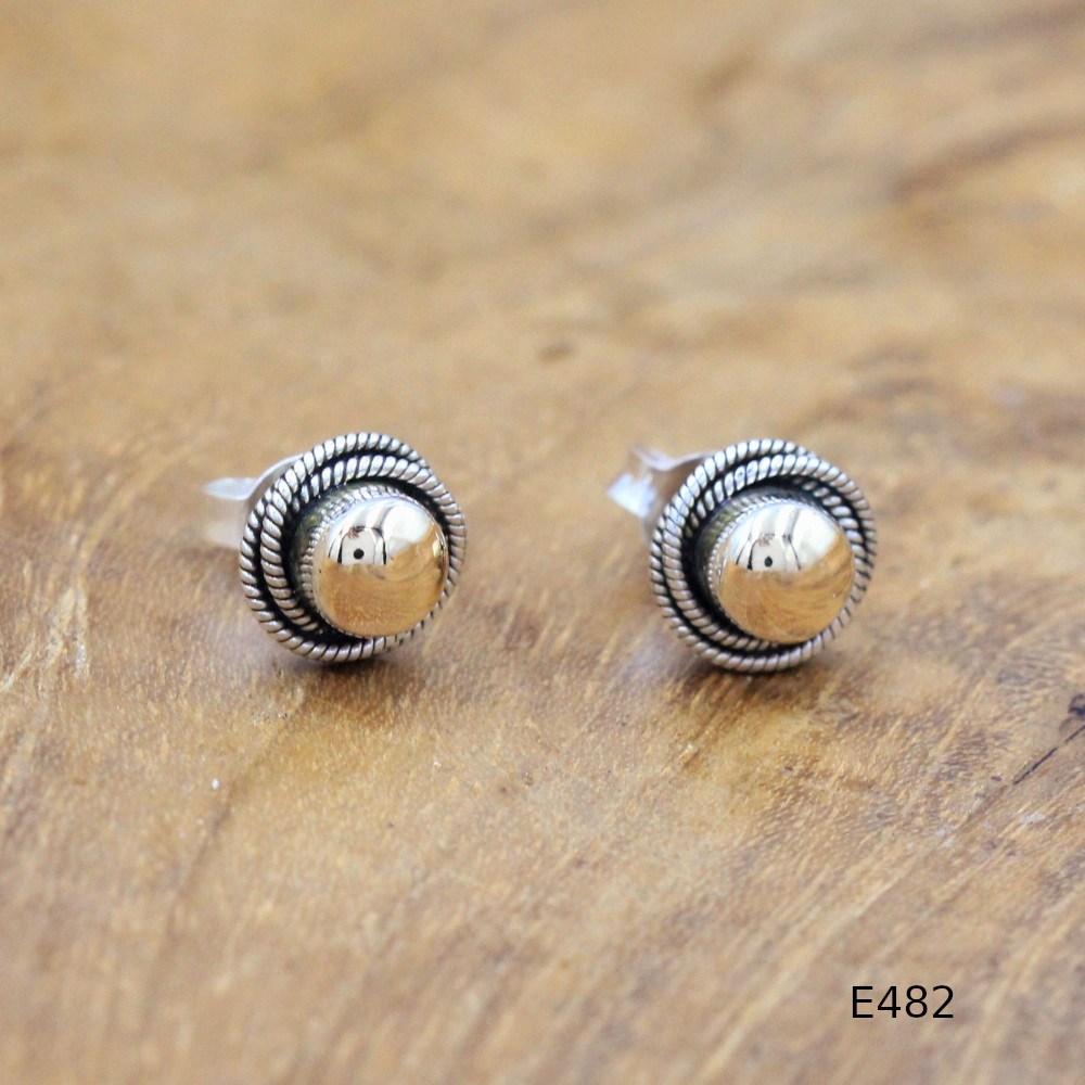 Gold Combination Silver Stud Earrings E482W200