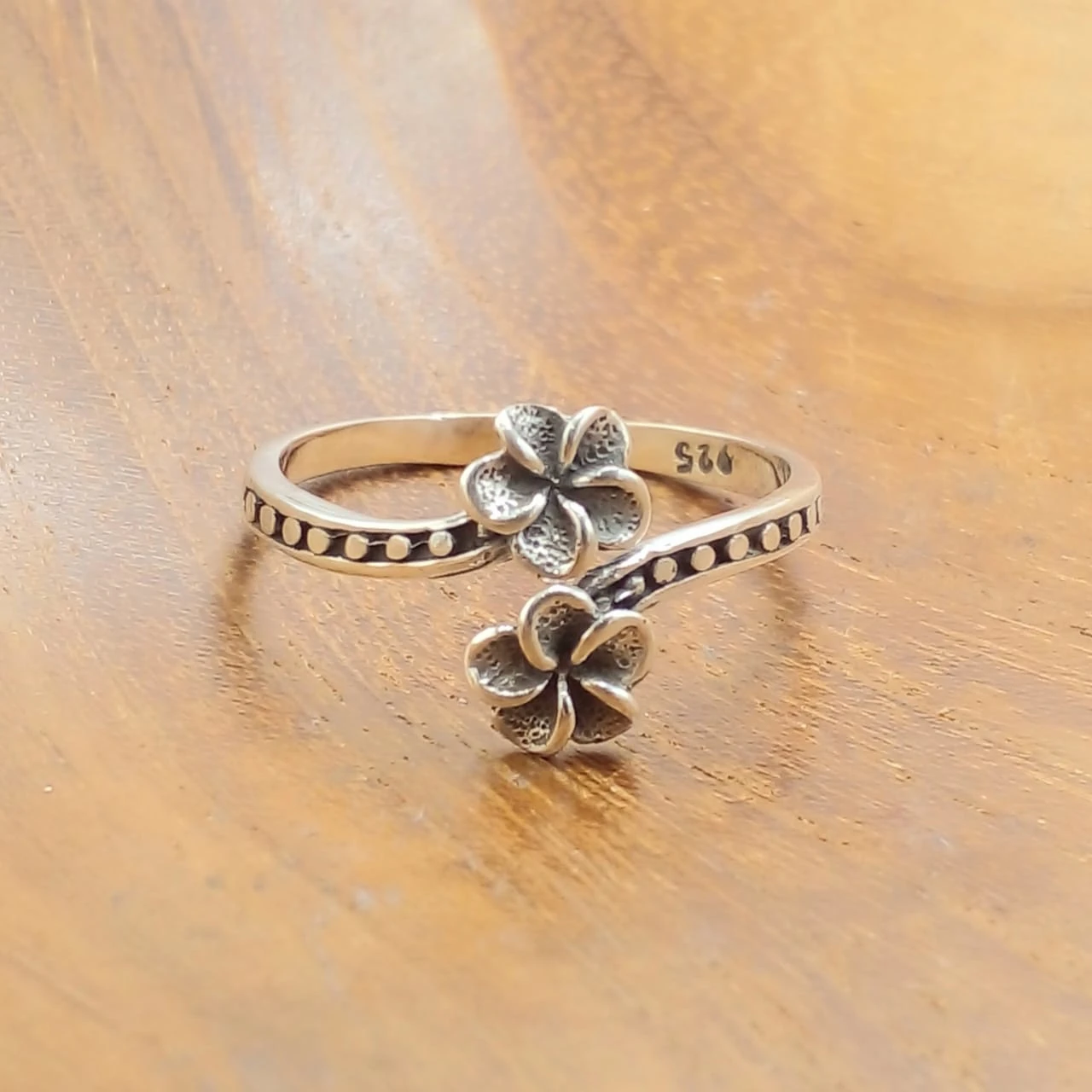 Balinese Silver Ring with Two Frangipani Flowers R277W135