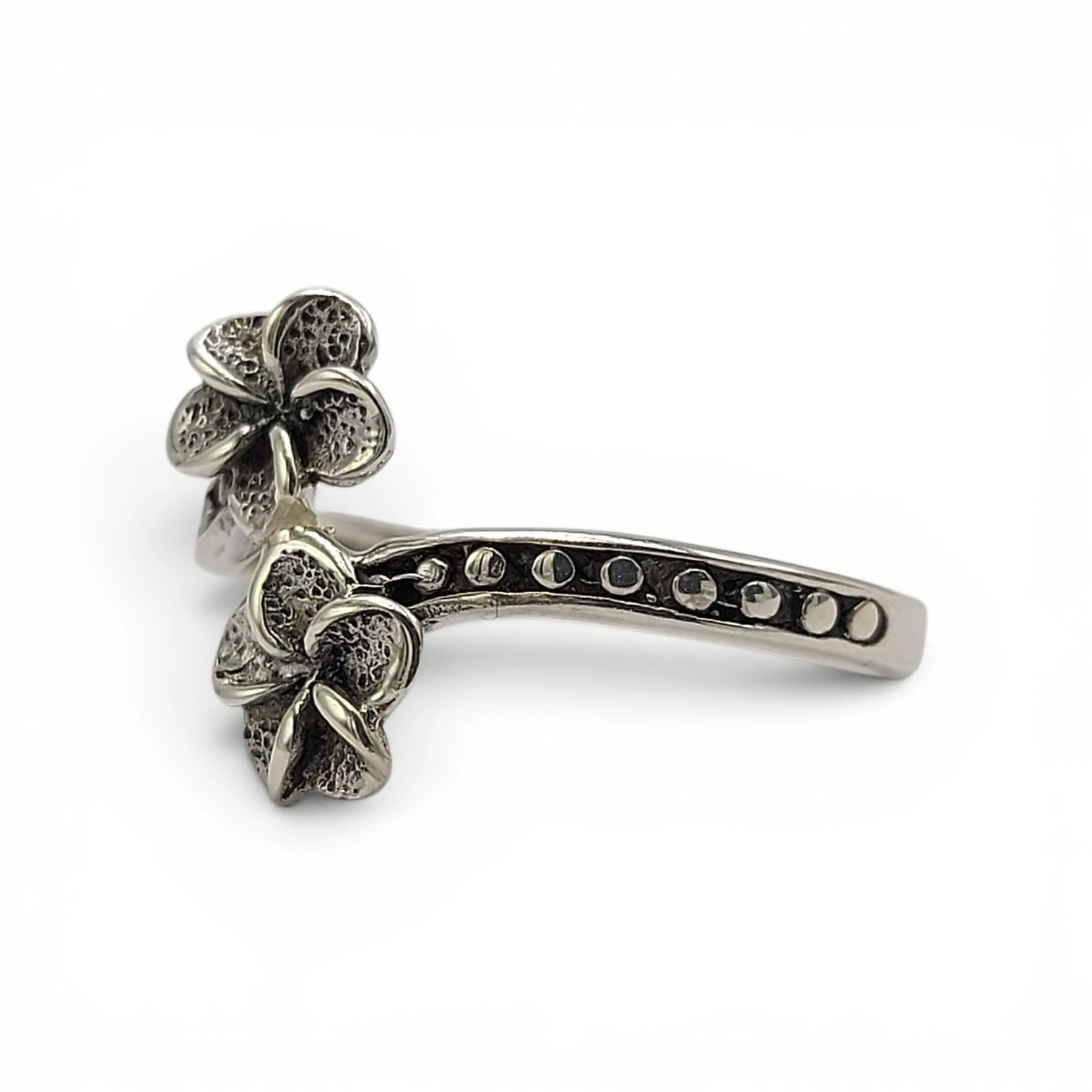 Balinese Silver Ring with Two Frangipani Flowers R277W135