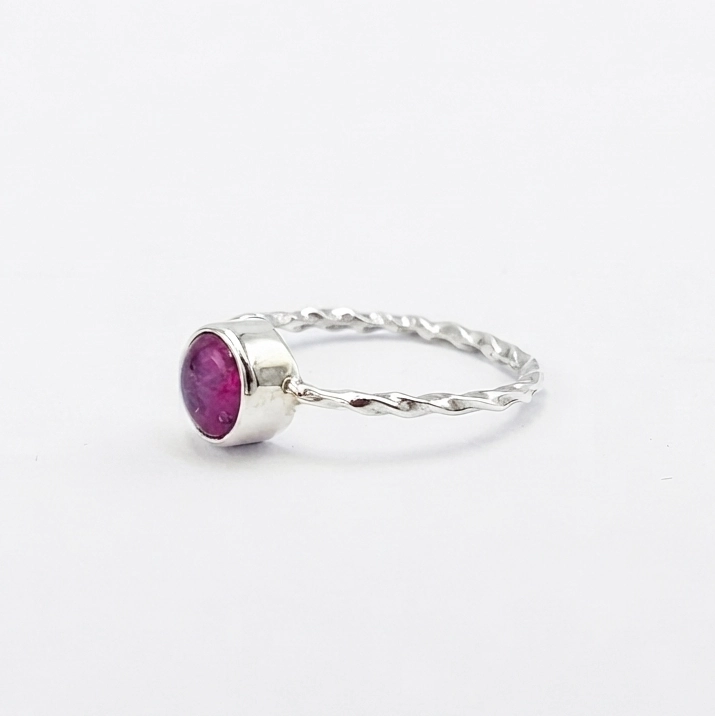 Minimalist Silver Ring with Ruby Cabochon R669RBYW135