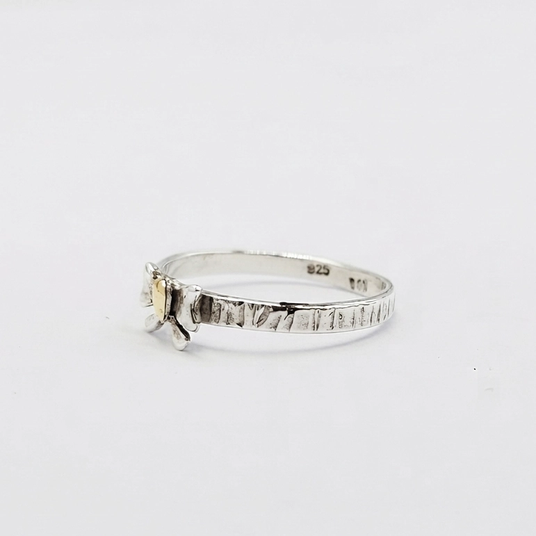 Genuine 925 Silver Ring with Gold-Accented Ribbon Design R708W115