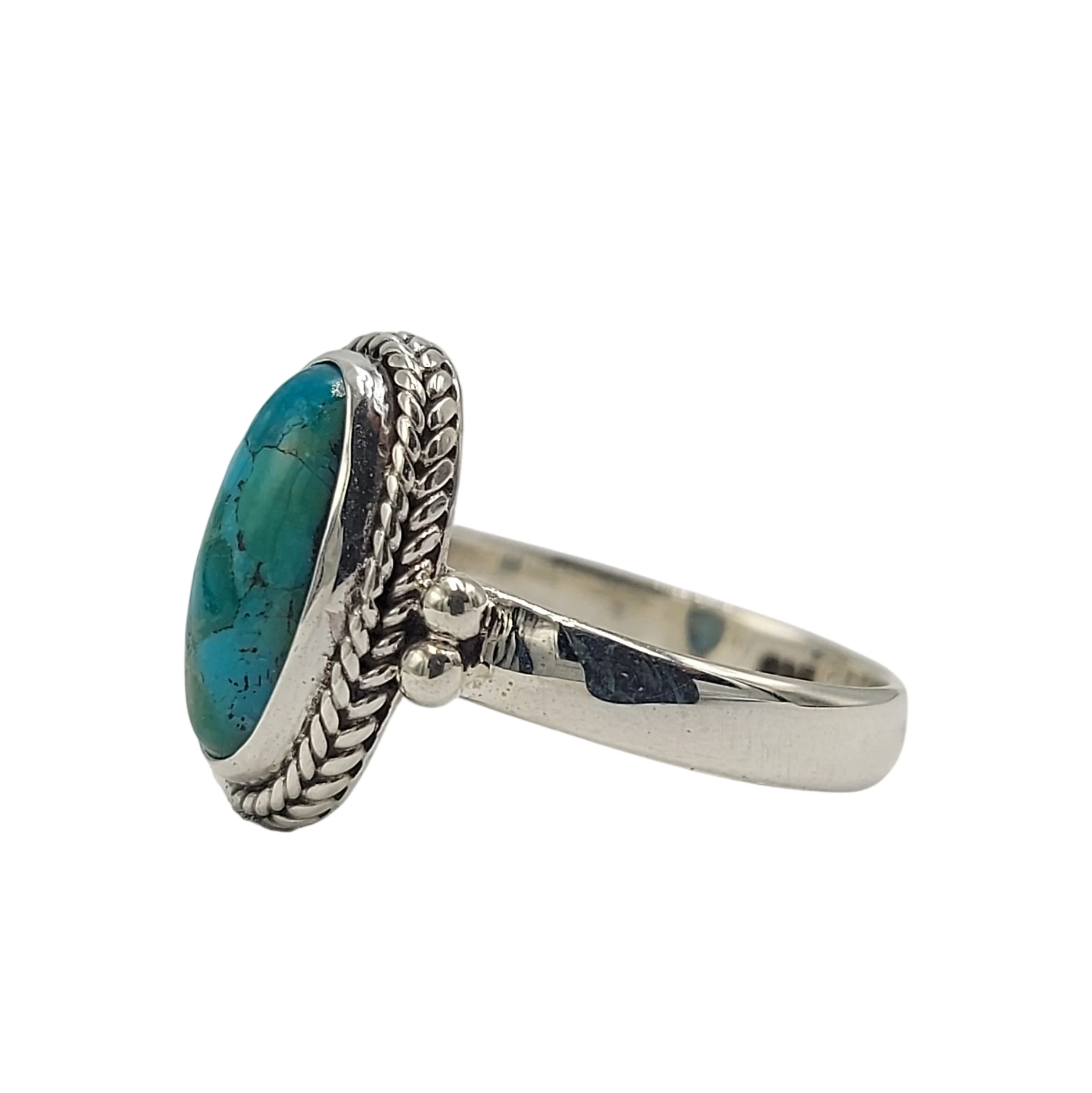 925 Sterling Silver Bali Ring with Oval Onyx Stone and Rope/Water-Wave Carving R776BLC-W280