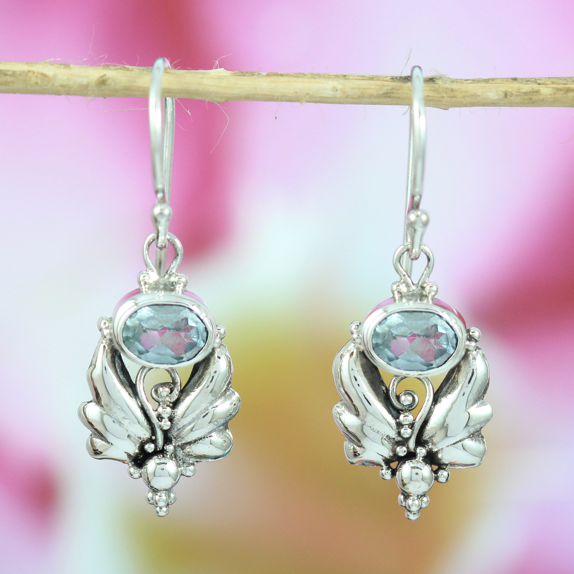Balinese 925 Silver Gemstone Drop Earrings E162BTZW240