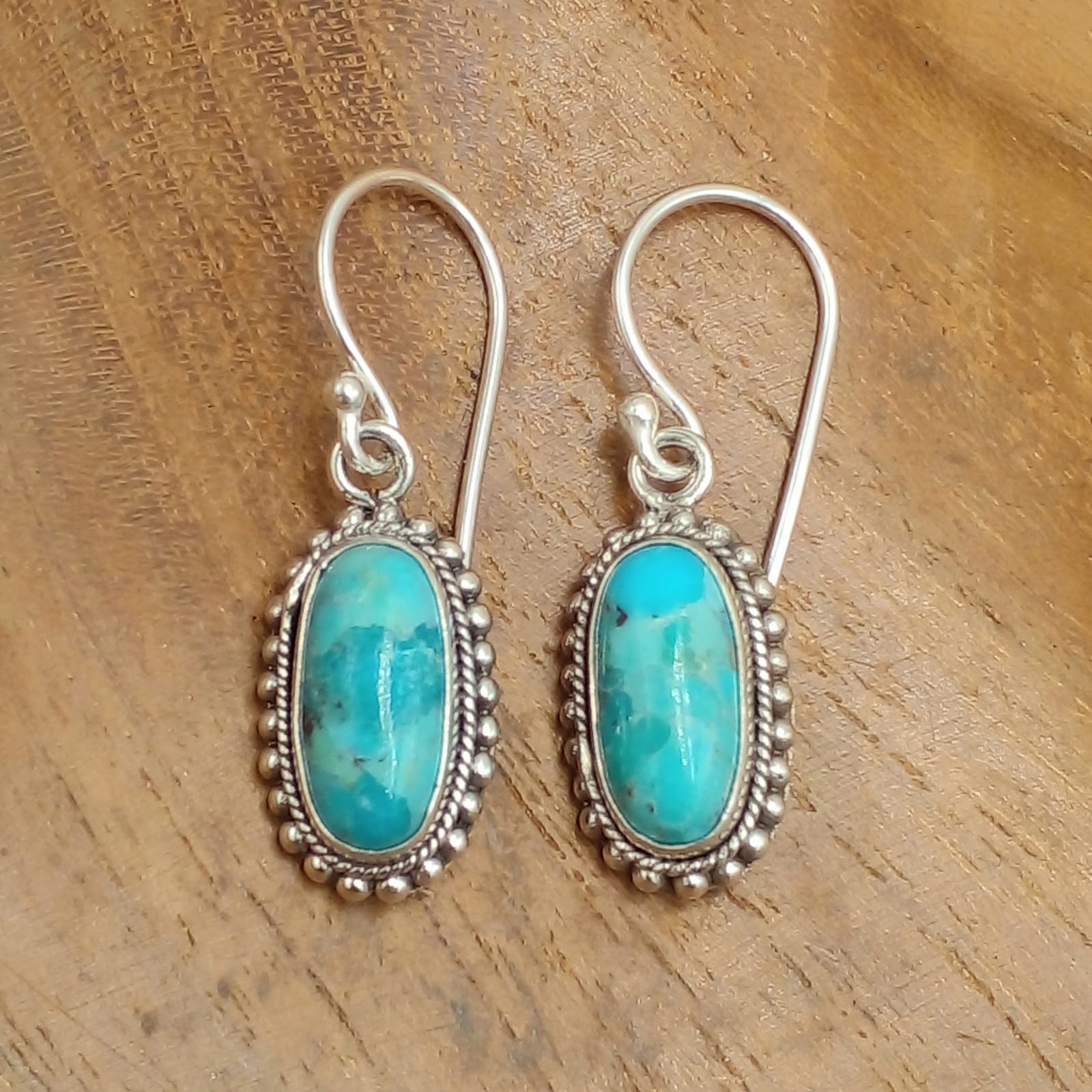 Ethnic-style natural turquoise silver earrings E1969TQSW225