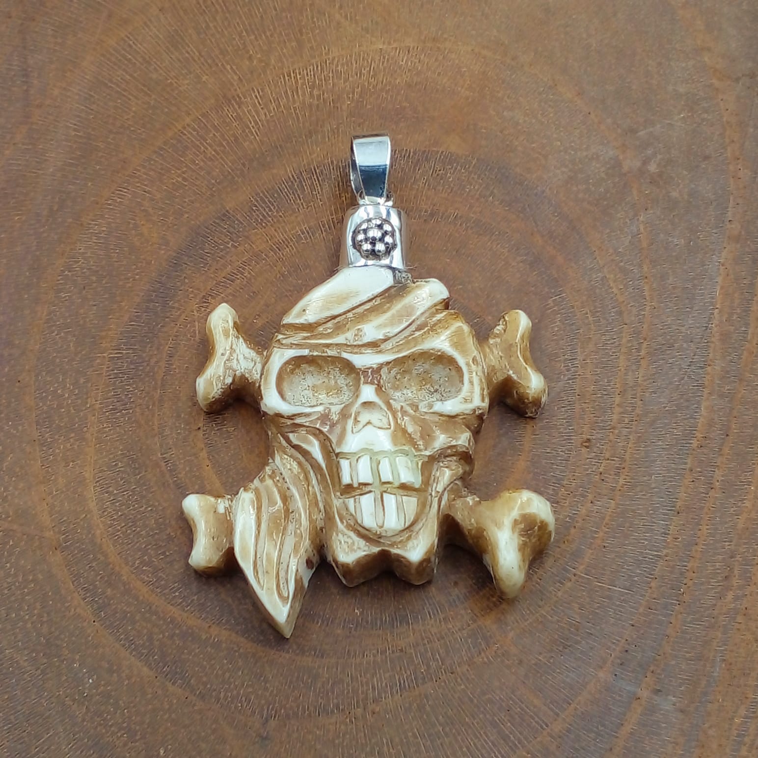 Carved Pirate Skull Pendant L315W160