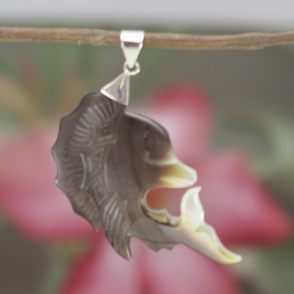 Carved Black Mother-of-Pearl Dolphin Pendant P292W170