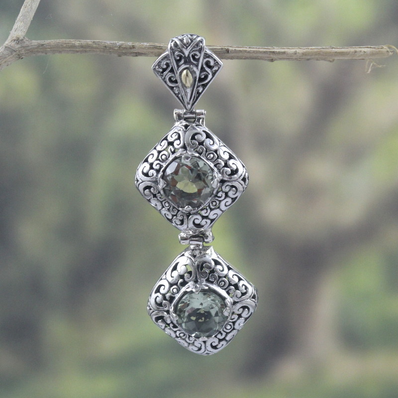 Balinese Silver Square Dangle Earrings P601GAMW618