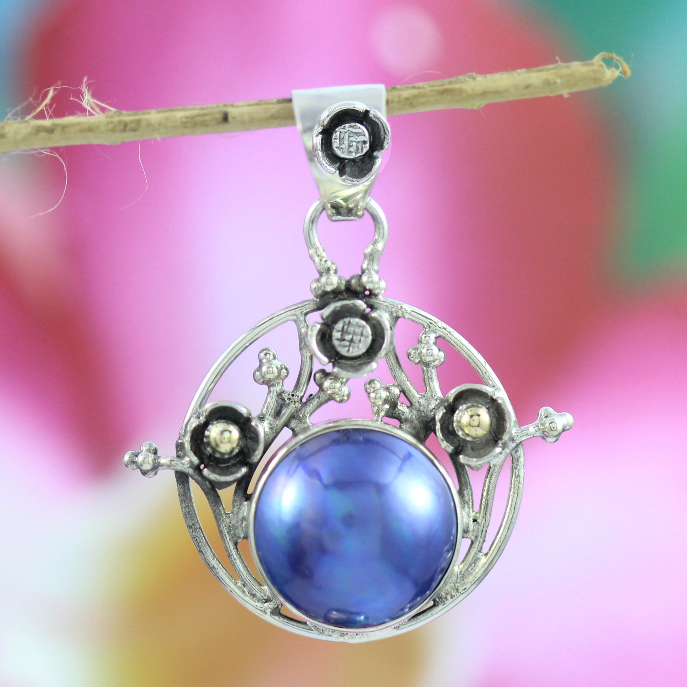 Balinese Natural Mabe Pearl 925 Silver Pendant P657MBLW415