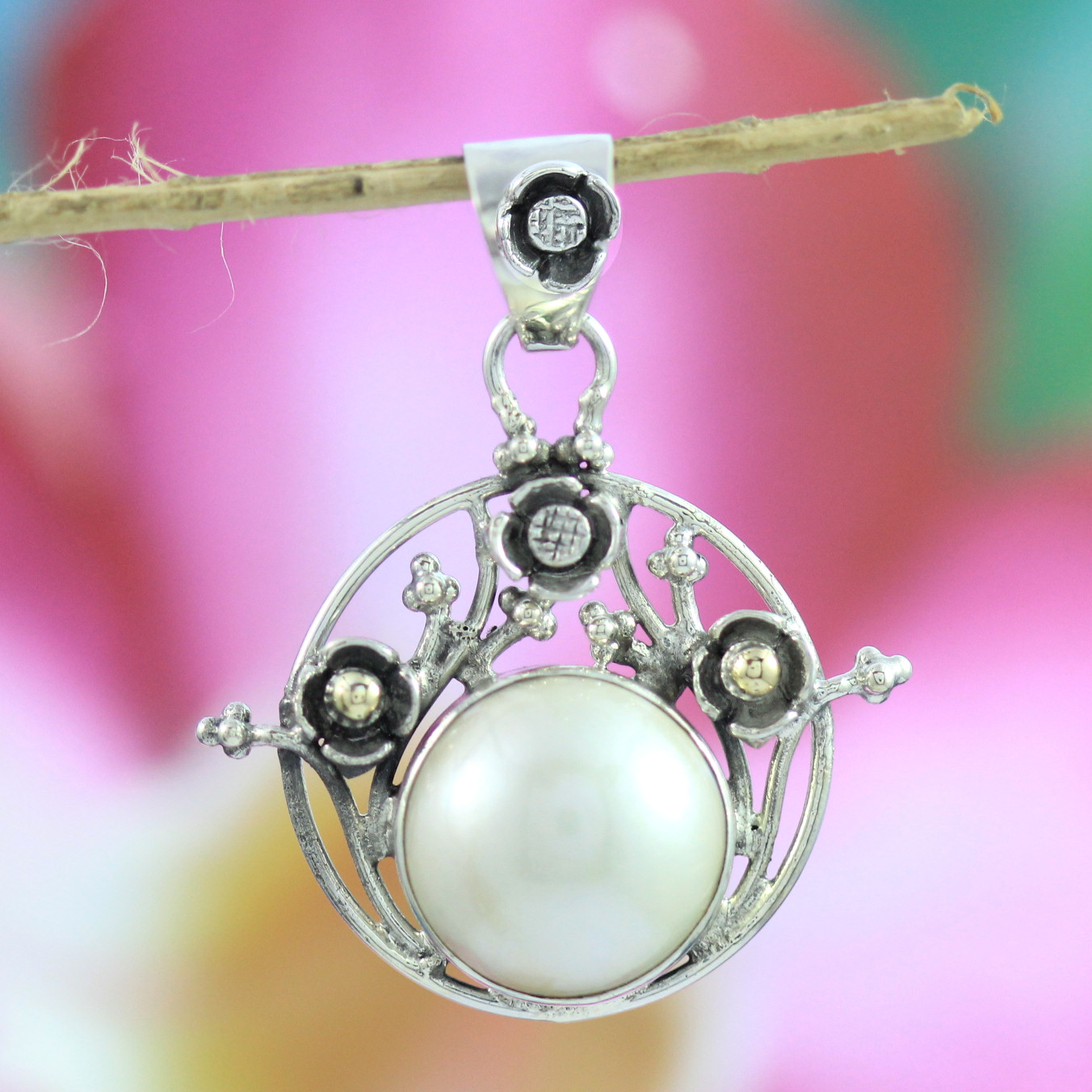 Balinese Natural Mabe Pearl 925 Silver Pendant P657MBLW415